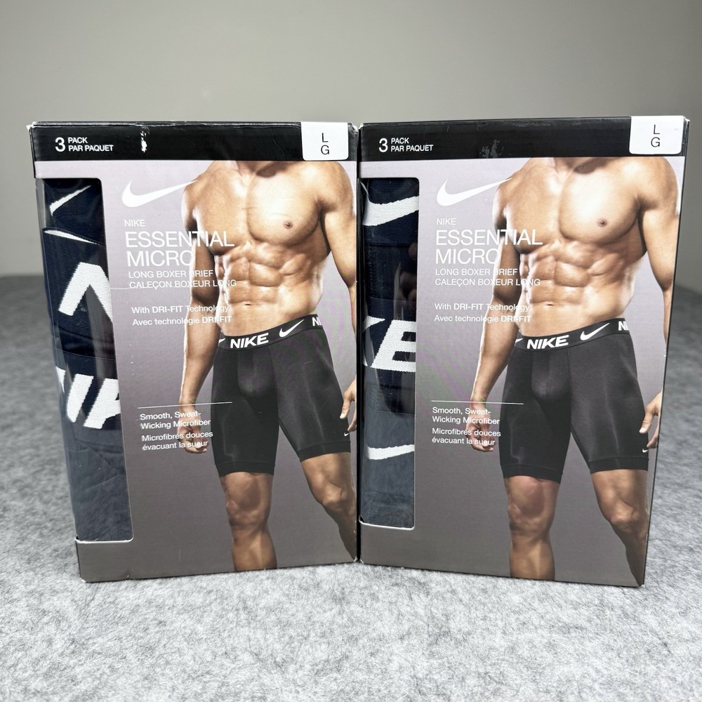 NIKE Essential Micro Lot of 2 Boxes Men's 3-Pack Boxer Briefs Black Large 36-38"